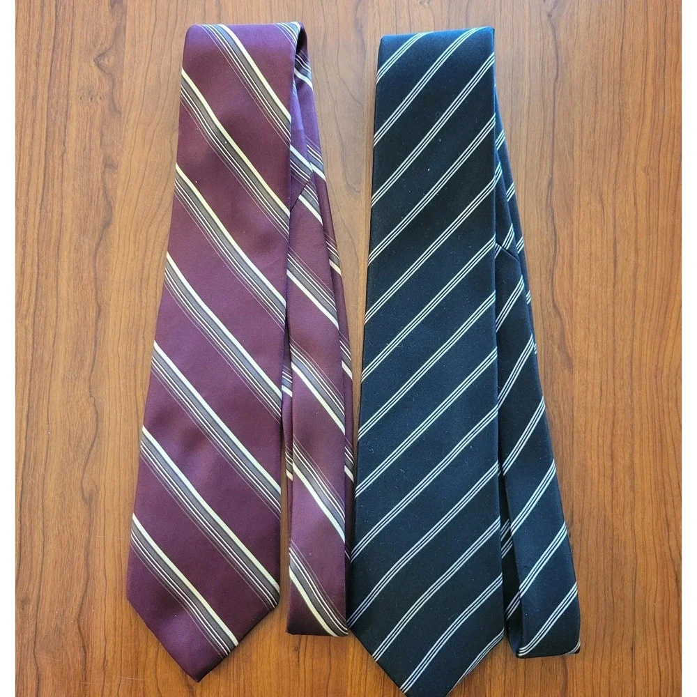 Vintage Designer Collection Silk Necktie 3.5 X 57 Lot‎ Of 2 Blue Burgundy Stripe